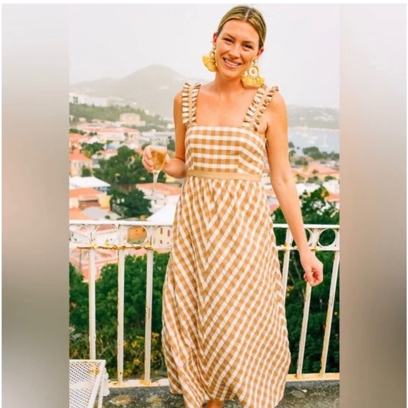 Tuckernuck Madeline Tan Gingham Maxi Dress SZ: small - Picture 1 of 6